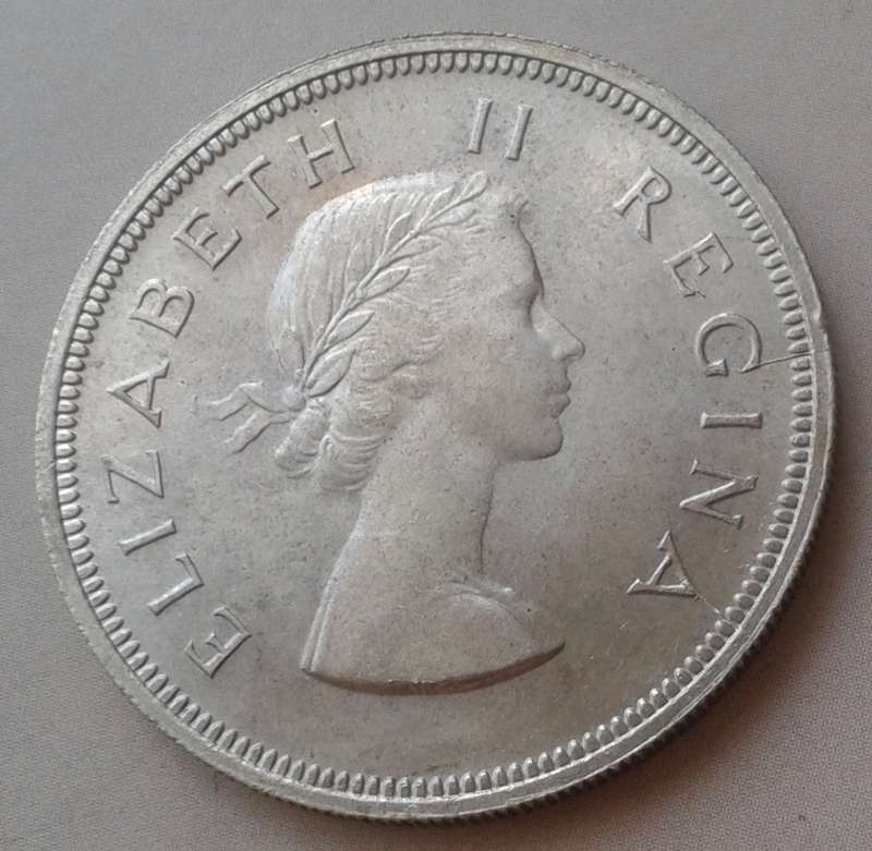 Scarce 1959 union uncirculated silver 2 1/2 Shillings with obverse die cracks