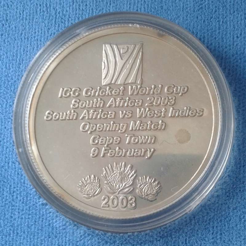 2003 Cricket World Cup proof silver tossing medal set in case with certificate