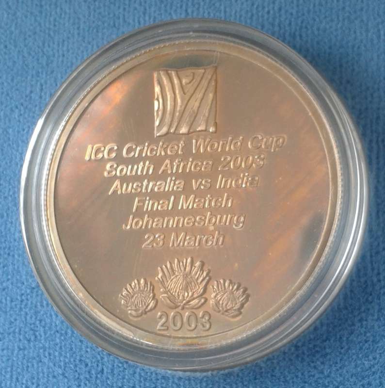 2003 Cricket World Cup proof silver tossing medal set in case with certificate