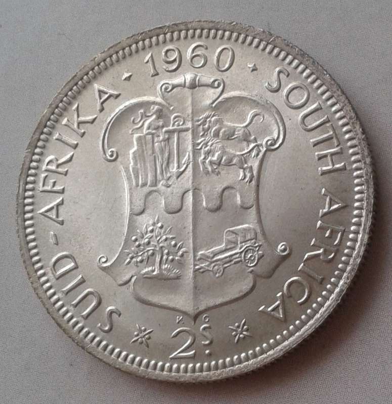 1960 Union silver 2 Shillings with unc details