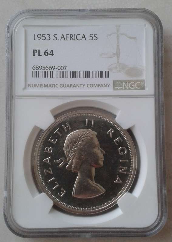 1953 Union silver 5 Shillings NGC PL64 (Proof like)