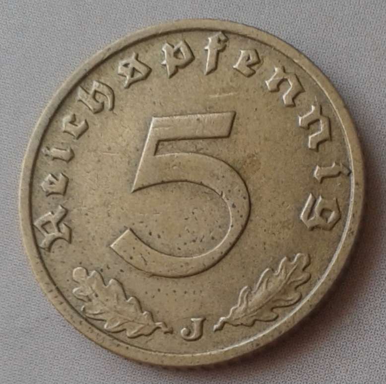1937 J Germany 5 Reichspfennig (Third Reich)