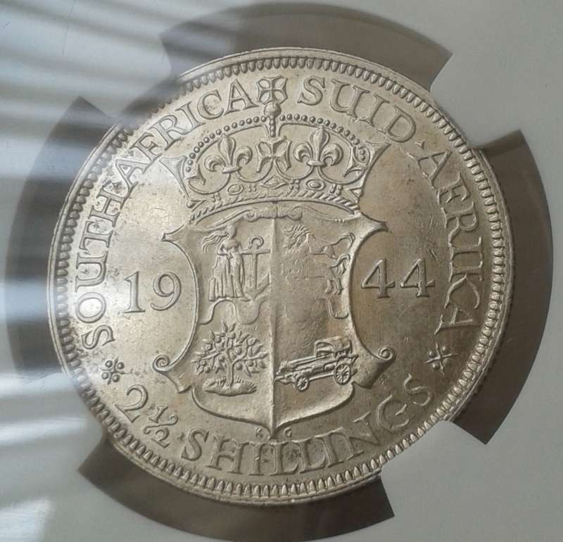 Nice 1944 union silver 2 1/2 Shillings NGC AU55