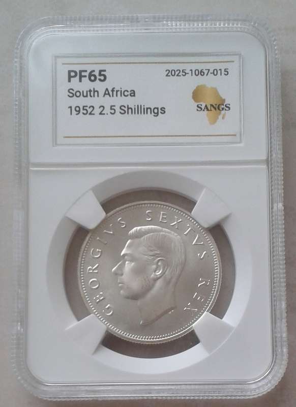 Lustrous 1952 union proof silver 2 1/2 Shillings SANGS PF65 (mintage: 15500)