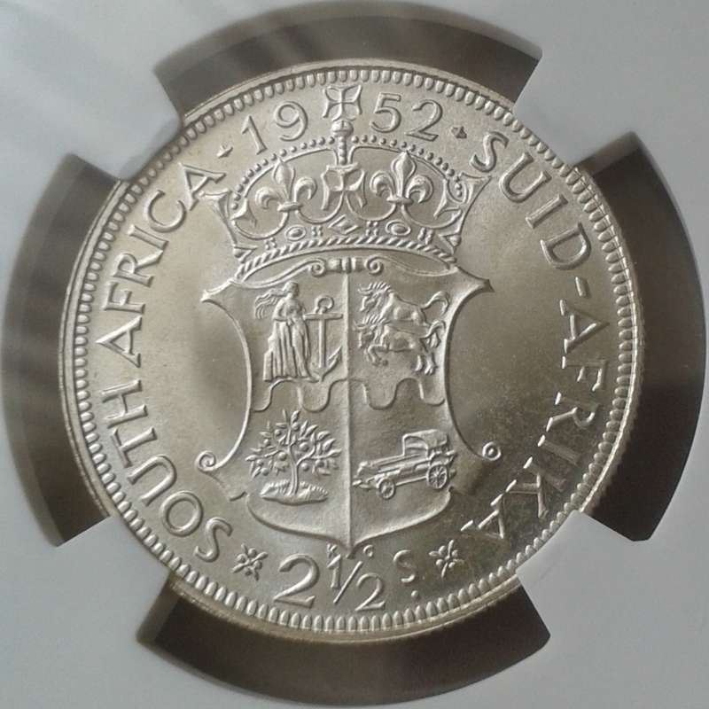 Lustrous 1952 union proof silver 2 1/2 Shillings SANGS PF65 (mintage: 15500)