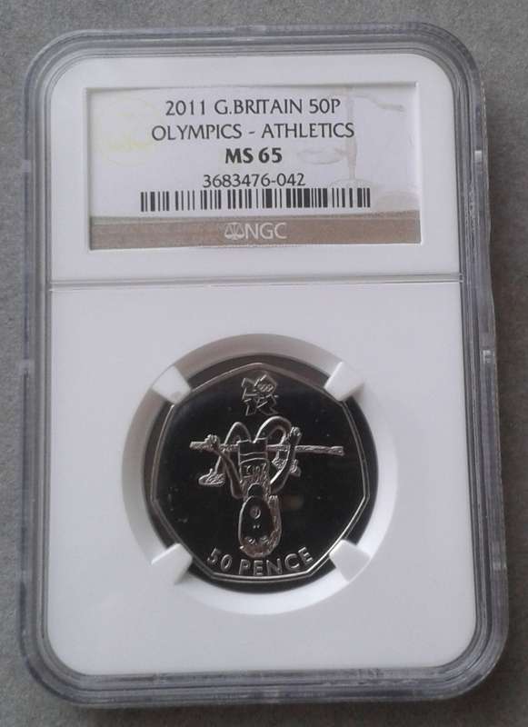 2011 Great Britain 50 Pence NGC MS65 (Olympics - Athletics/High Jump)