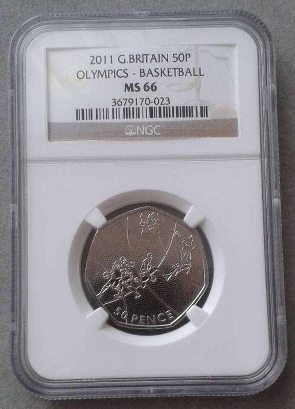 2011 Great Britain 50 Pence NGC MS66 (Olympics - Basketball) Top Pop