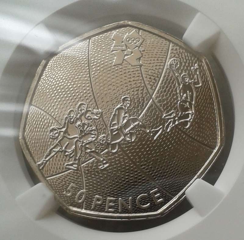 2011 Great Britain 50 Pence NGC MS66 (Olympics - Basketball) Top Pop