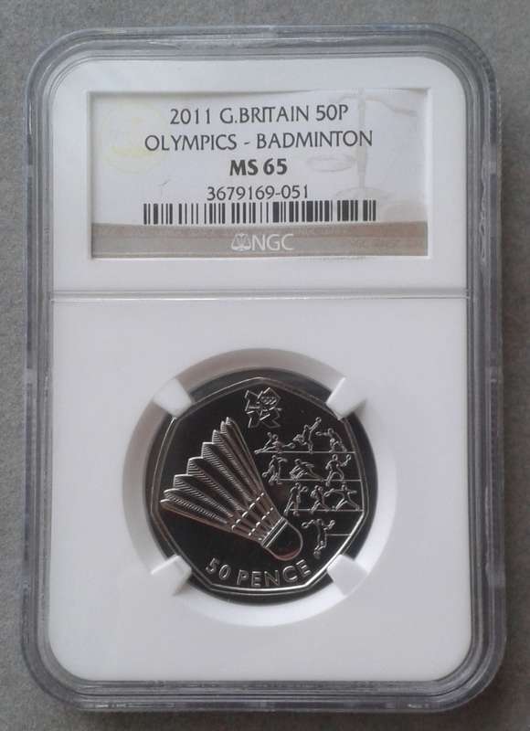 2011 Great Britain 50 Pence NGC MS65 (Olympics - Badminton)