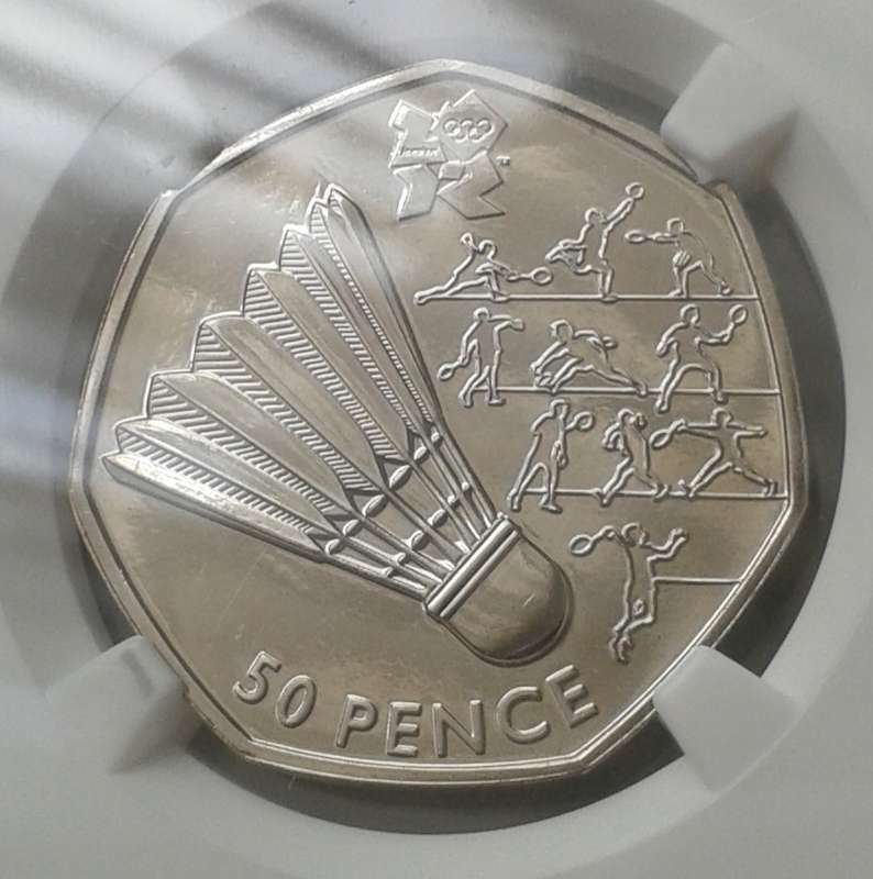 2011 Great Britain 50 Pence NGC MS65 (Olympics - Badminton)