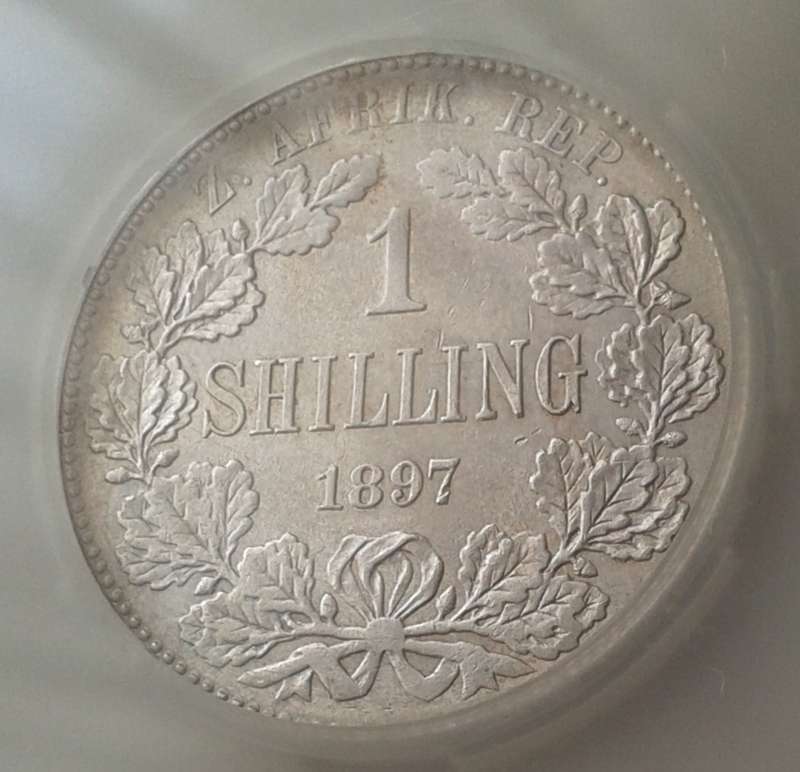 Nice 1897 ZAR Kruger silver shilling SANGS MS62