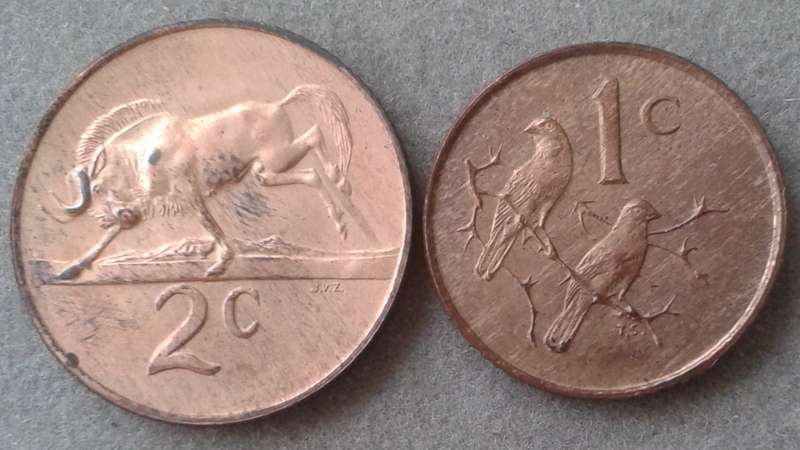 1967 Afrikaans uncirculated 2c and 1c set