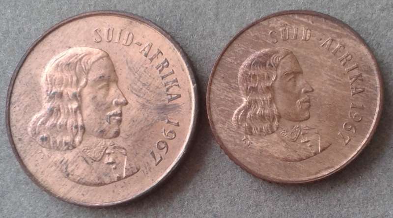 1967 Afrikaans uncirculated 2c and 1c set