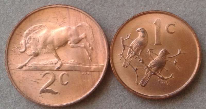 1968 Afrikaans uncirculated 2c and 1c set (Pres.Swart)