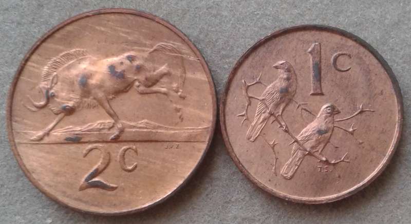 Uncirculated 1967 Afrikaans 2c and 1c set