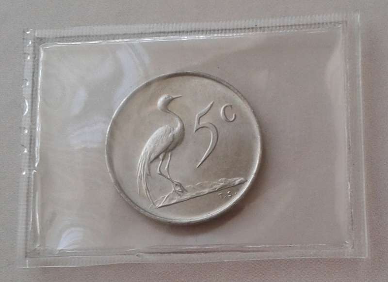 Uncirculated 1968 Afrikaans nickel 5c (Pres.Swart)