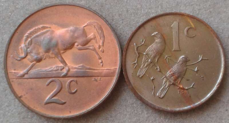 Uncirculated 1968 Afrikaans 2c and 1c set (Pres.Swart)