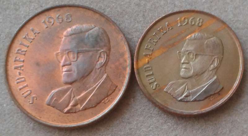 Uncirculated 1968 Afrikaans 2c and 1c set (Pres.Swart)