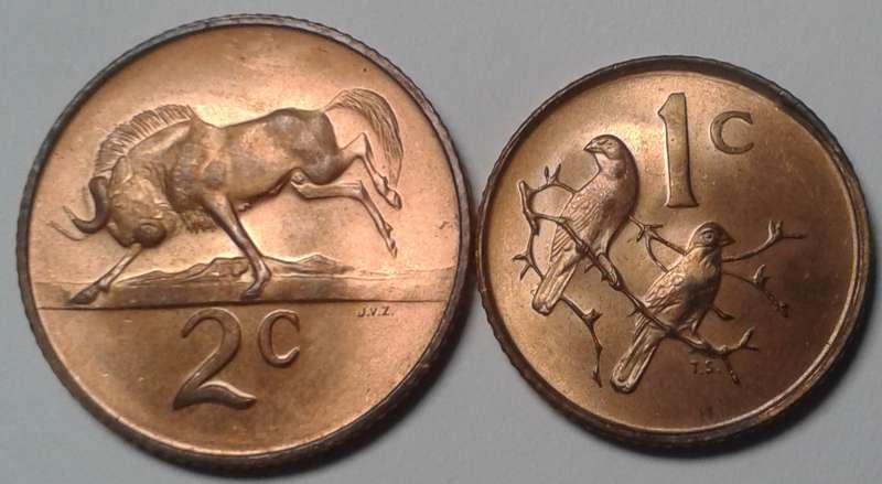 Uncirculated 1968 English 2c and 1c set (Pres.Swart)