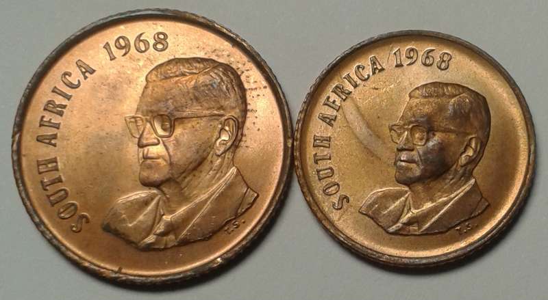 Uncirculated 1968 English 2c and 1c set (Pres.Swart)