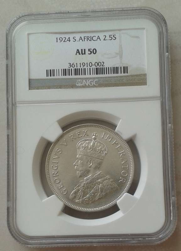 Higher grade 1924 union silver 2 1/2 Shillings NGC AU50