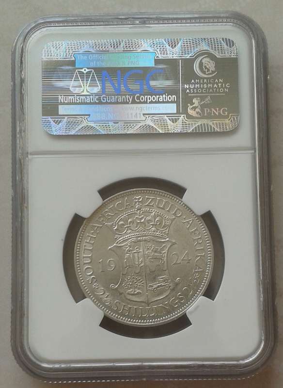 Higher grade 1924 union silver 2 1/2 Shillings NGC AU50