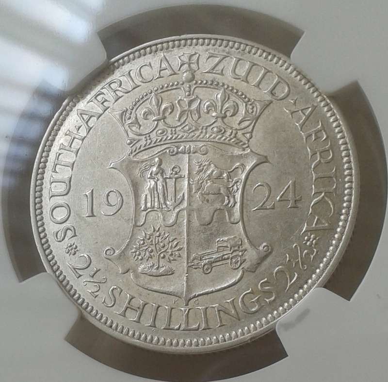 Higher grade 1924 union silver 2 1/2 Shillings NGC AU50