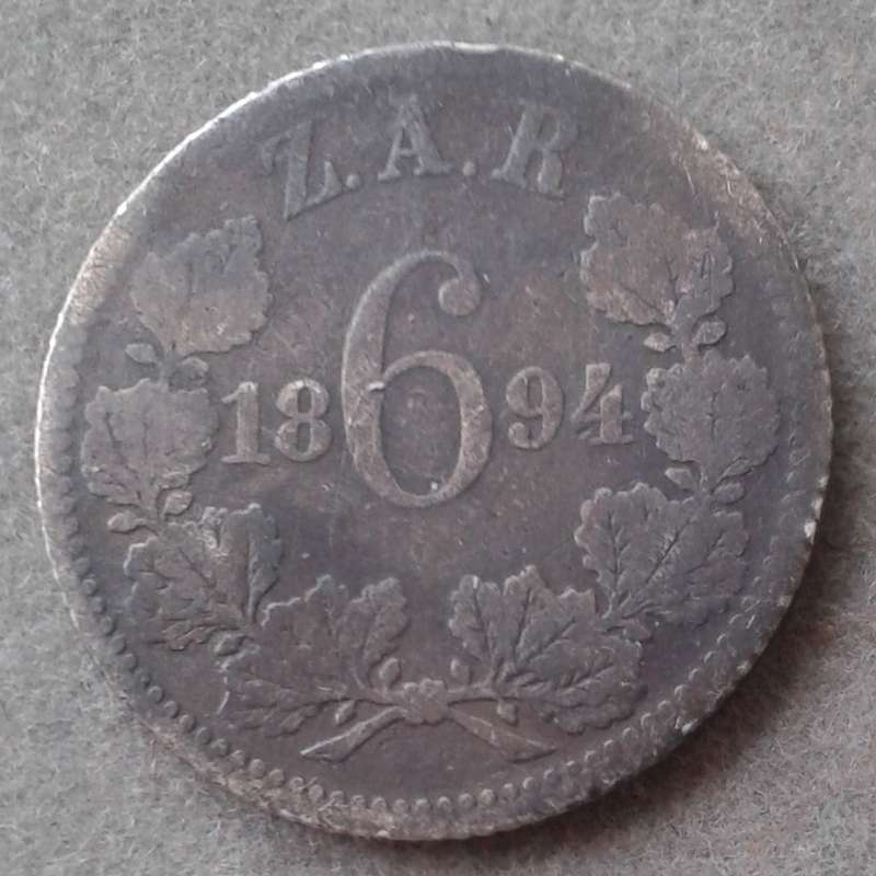 Well circulated 1894 ZAR Kruger silver sixpence (Filler)