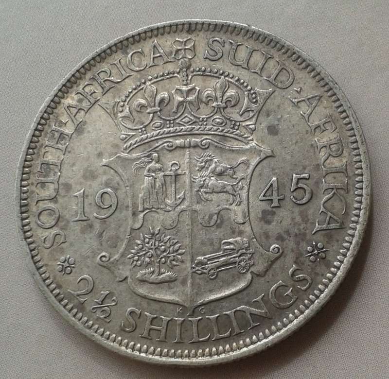 1945 Union silver 2 1/2 Shillings in VF..
