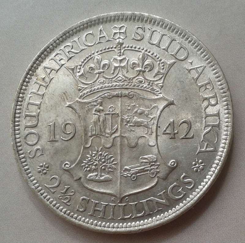 1942 Union silver 2 1/2 Shillings in AU