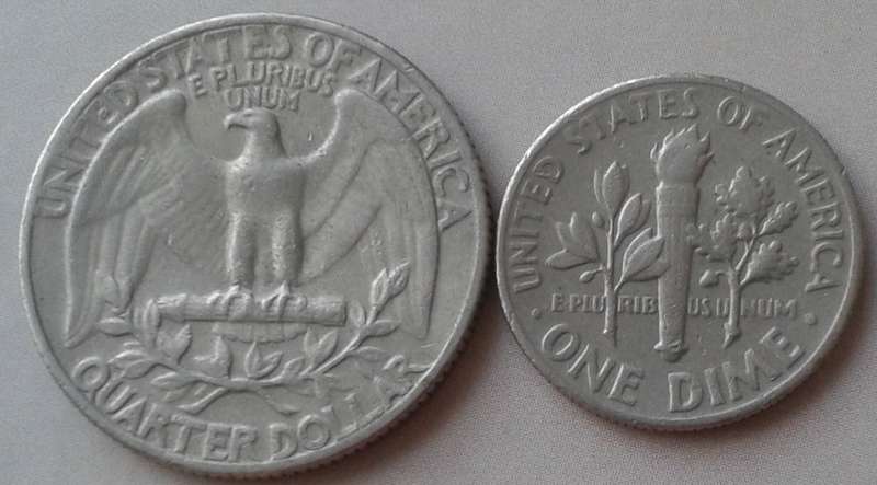 1967 USA Washington quarter and Roosevelt dime set