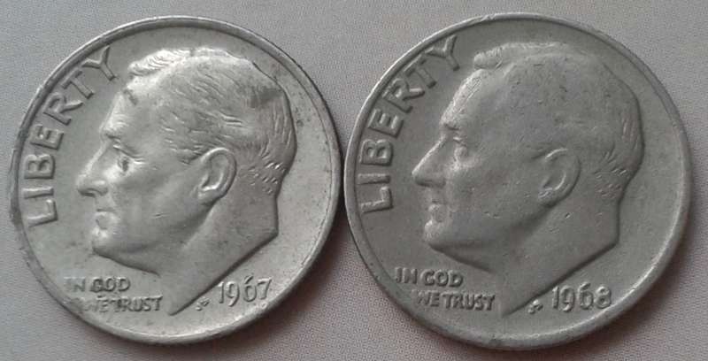 1967/1968 USA Roosevelt dime set