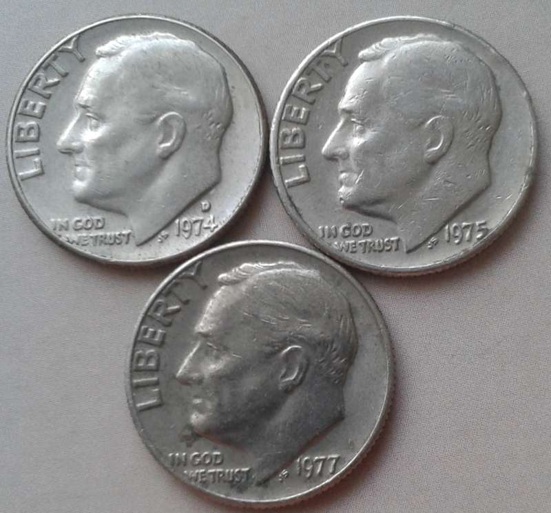 1974/1975/1977 USA Roosevelt dime set
