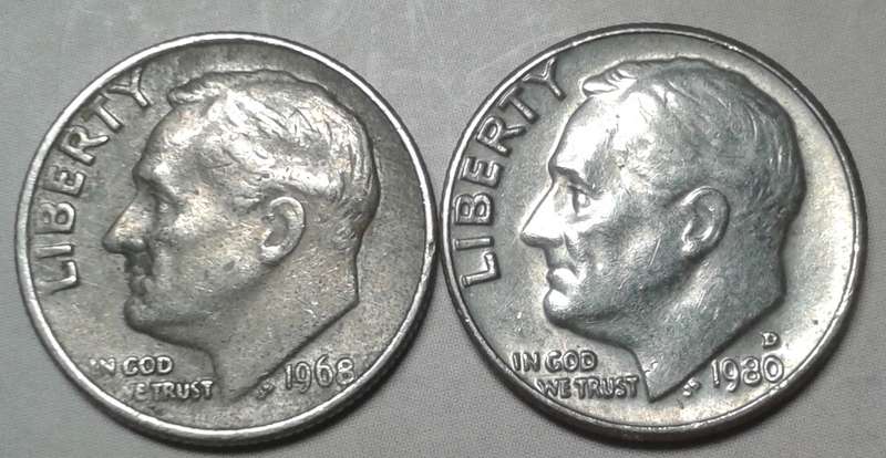 1968/1980 USA Roosevelt dime set