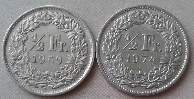 1969/1974 Switzerland 1/2 Franc set