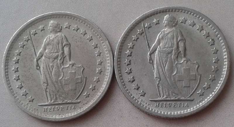 Set of two 1969 Switzerland 1/2 Franc coins