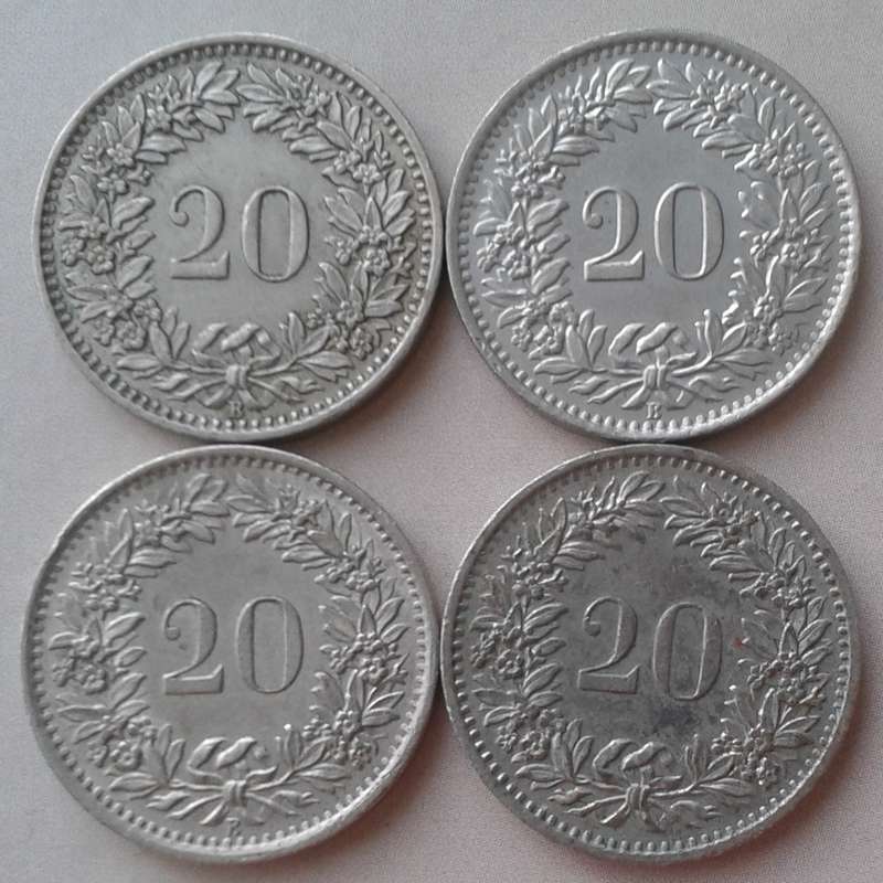 1952/1962/1969/1975 Switzerland 20 Rappen set