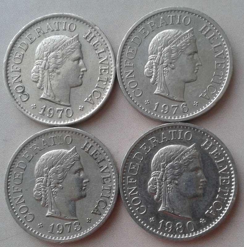 1970/1973/1976/1980 Switzerland 10 Rappen set
