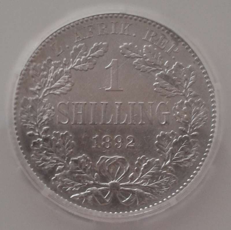 1892 ZAR Kruger silver shilling SANGS AU55