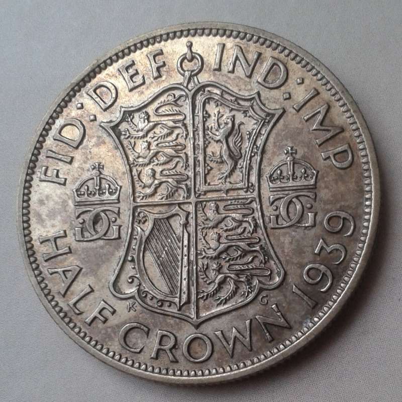 1939 British silver half crown in XF+