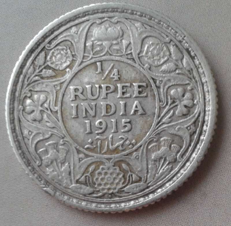 Decent 1915 India- British silver 1/4 Rupee