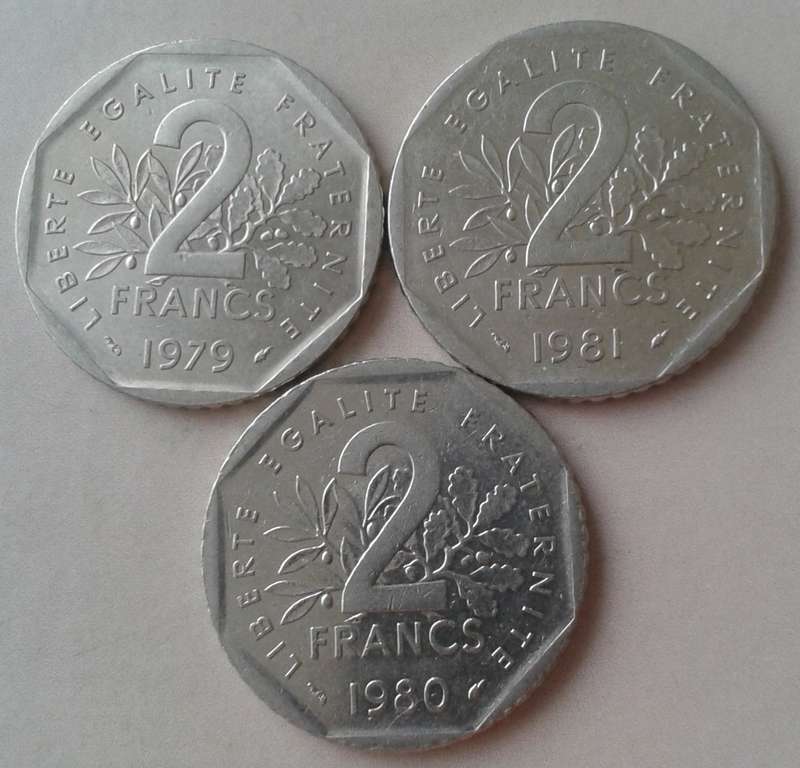 1979,1980 and 1981 France 2 Francs