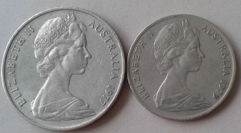 1977 Australia 20c and 1979 10c