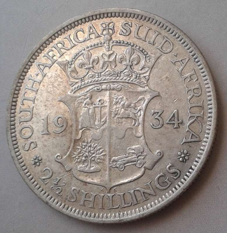 1934 Union silver 2 1/2 Shillings in XF