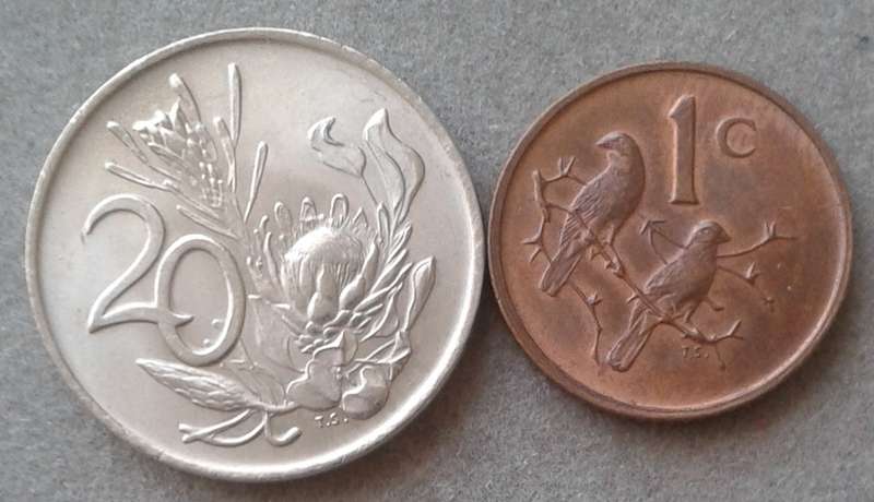 1971 Republic uncirculated 20c and 1c