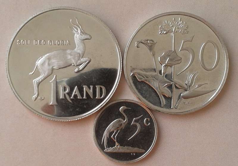 1986 Republic proof nickel R1,50c and 5c