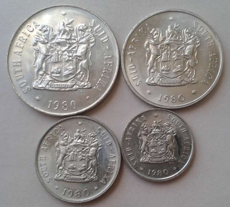 1980 Republic uncirculated nickel 50c- 5c (4 coins)