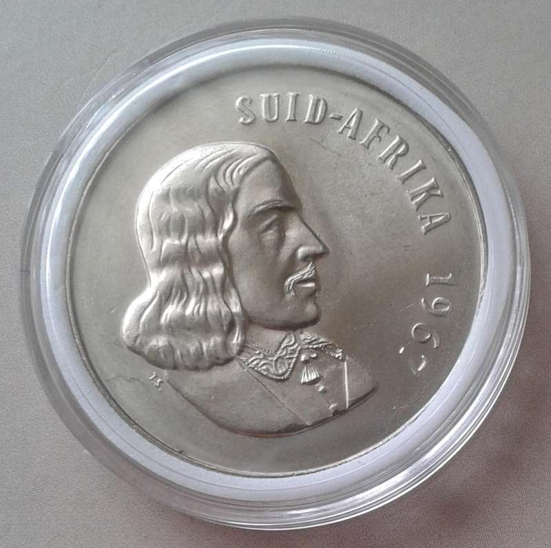 Encapsulated 1967 Afrikaans uncirculated nickel 50c (low mintage)