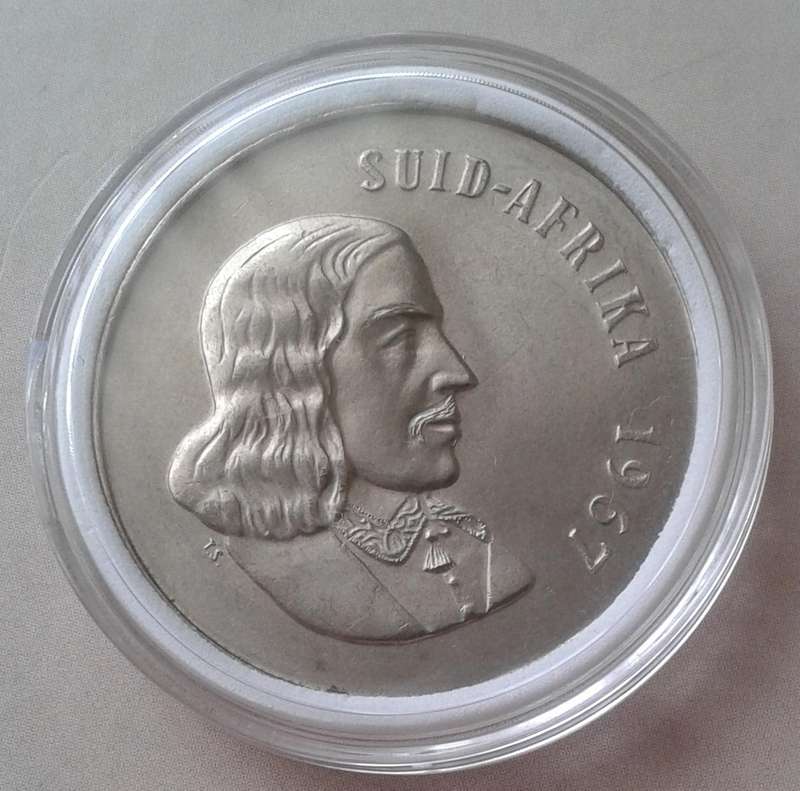 Encapsulated 1967 Afrikaans unc nickel 50c (low mintage).