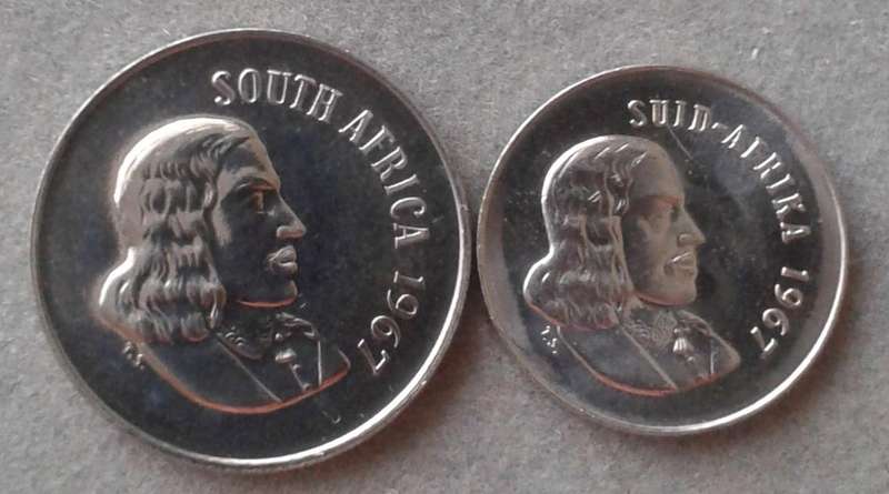1967 English proof nickel 10c and 5c (Afrikaans)